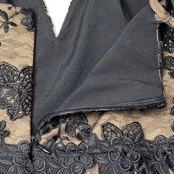 NEW DRESS THE POPULATION Cocktail Dress Black/Nude Size M Tahani Floral Midi - Picture 4 of 9